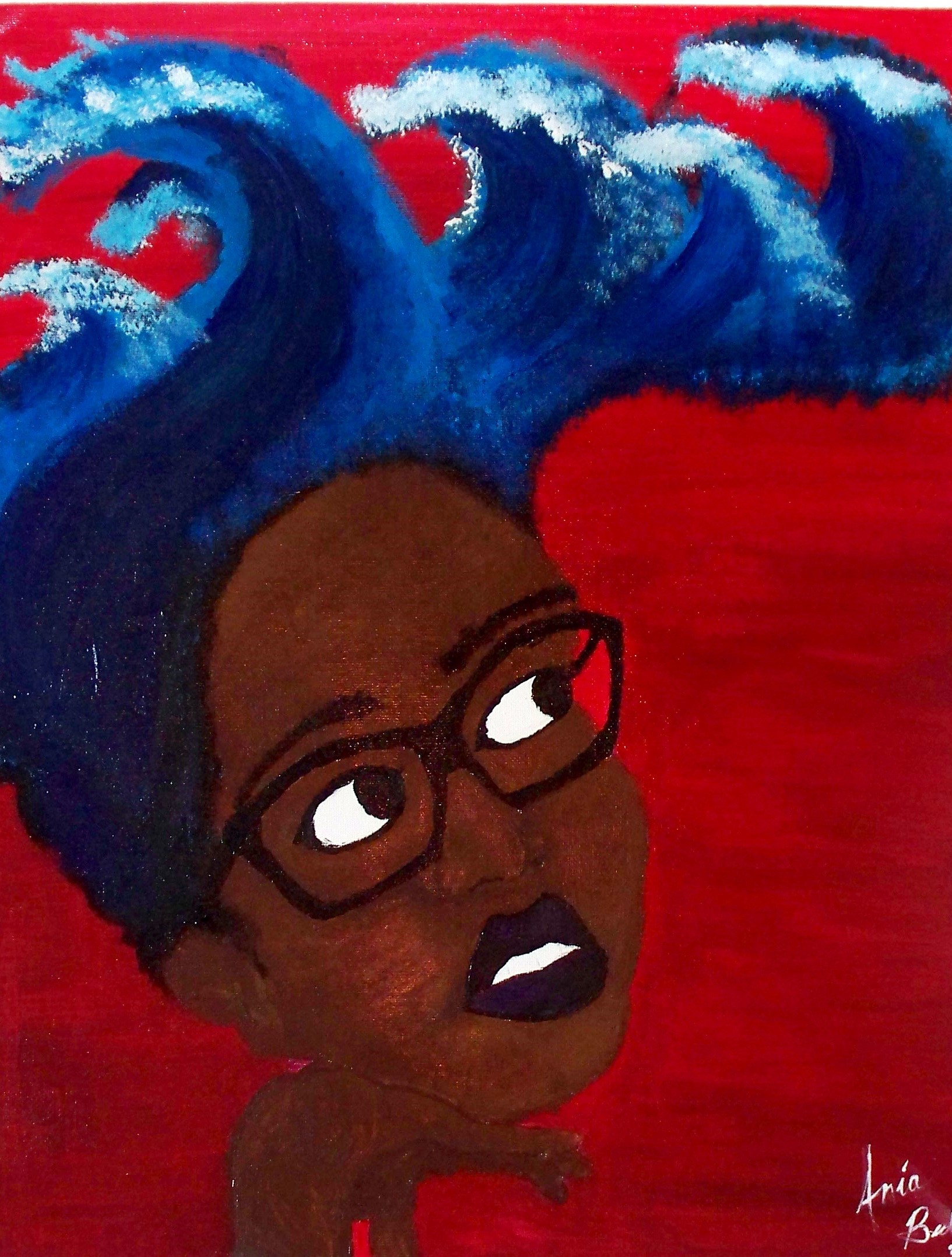 Colorful portrait of a WoC with Waves for hair